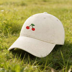 Casquette de baseball en coton 100% à 6 panneaux avec motif de cerises en point d'aiguille, visière incurvée, snapback, casquette de sport en gros - Product Image 4
