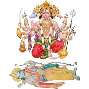 สติกเกอร์ติดผนังศิลปะสมัยใหม่งานฝีมือ parijat หลากสี panchmukhi Lord hanuman Ji and RAM Ji - Product Image 3