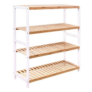 4 Tier Natural Bamboo <strong>Shoe</strong> Racks Stands <strong>White</strong> Side Shelf Bedroom Holder <strong>Storage</strong> for 16 Pairs <strong>Shoe</strong> Rack Stack for Home - Product Image 1