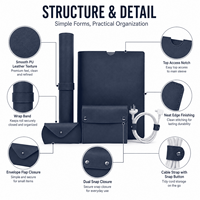 Juego de 5 Accesorios de Oficina de Cuero PU Personalizado, Funda para Portátil, Tapete Enrollable para Escritorio, Bolsa para Accesorios, Estuche para Gafas, Organizador de Cables