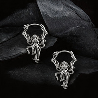 Boucles d'oreilles créoles élégantes en acier inoxydable, motif tentacule de Kraken en relief 3D, style gothique punk, monstre marin, pendantes, étanches, bijoux de piercing unisexe