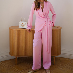 QINSI printemps élégant <span class=keywords><strong>chemise</strong></span> <span class=keywords><strong>de</strong></span> <span class=keywords><strong>nuit</strong></span> femmes col en V <span class=keywords><strong>peignoir</strong></span> deux pièces ensembles manches longues Pijama à lacets Robe Satin Kimono ensemble <span class=keywords><strong>assorti</strong></span> - Product Image 2