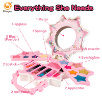 Sac à main de maquillage adorable pour filles, design en forme de fleur de glace, véritable ensemble cosmétique pour enfants, blush, rouge à lèvres, vernis à ongles, jouet en plastique