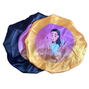 Bonnet de nuit en satin de haute qualité avec logo personnalisé pour femmes, idéal pour tous les types de cheveux longs, bonnet de sommeil simple ou trois pièces - Product Image 1