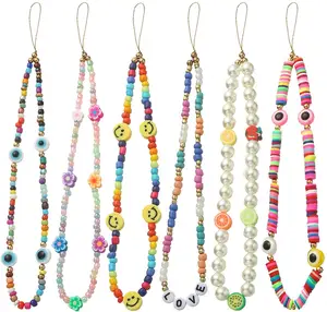 Custom DIY Trendy Cute Colorful Fruit Beaded Cell Phone Charm Chain Strap for Women