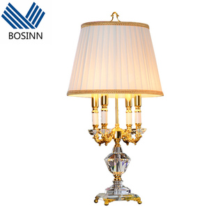 Lampe de Table avec pilier en cuivre et soie, sans fil, perles de cristal, éclairage de chevet, luminaire décoratif d'intérieur, idéal pour un bureau - Product Image 1