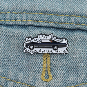 Pins de esmalte para coche <span class=keywords><strong>Supernatural</strong></span>, Broche 'El conductor elige la música' para mochilas, Pins de solapa con símbolo anti-posesión - Product Image 2