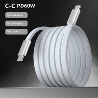 Nouveau Câble de Charge Rapide USB-C vers USB-C en Nylon Tressé Plat 1M 3A PD 60W, Design Original, pour iPhone 17 16 15