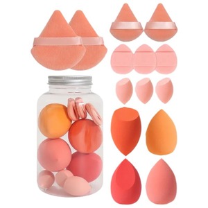 Lot de 14 éponges de maquillage multicolores à texture douce et fine pour bouffées de poudre et éponges de beauté sans latex avec pot - Product Image 2