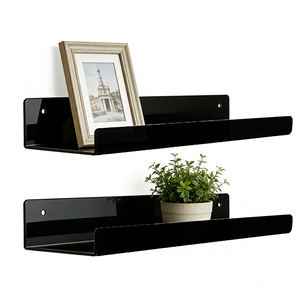 Étagère murale flottante en acrylique transparent noir en forme de L, personnalisable, étanche, pour salle de bain, bureau à domicile et rangement mural moderne - Product Image 1