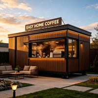 Café en conteneur maritime préfabriqué de 20 pieds avec fenêtre de service, étagère de cuisine et éclairage LED pour café de rue ou bar