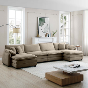 Ensemble de canapé convertible en velours côtelé en forme de U, moderne, 4 places avec 2 ottomanes, canapé-lit en tissu doux de qualité supérieure - Product Image 1