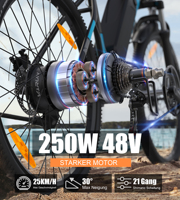 Bicicleta Eléctrica de Montaña de 27.5 Pulgadas 250W 48V 13AH de Gran Autonomía Multimodo para Ciudad, Stock en Reino Unido, EE. UU. y UE, Dropshipping de Ebike