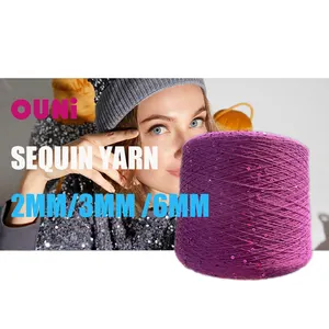 Colores personalizados Vogue <span class=keywords><strong>Fancy</strong></span> <span class=keywords><strong>Spangle</strong></span> hilos para ganchillo algodón real lentejuelas hilo 3Ply Paillette tejer con hilo de lana merino - Product Image 1