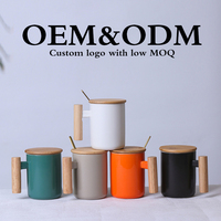 Tasse en porcelaine tasse à café coffret cadeau avec couvercle en bambou tasse en céramique cuillère manche en bois céramique personnalisé 100% tasses nordiques fines
