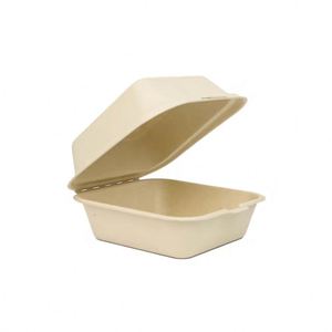 Caja de Pulpa de Bambú Biodegradable con Logotipo Personalizado, Contenedores de Hamburguesas Tipo Concha, Contenedor de Alimentos Desechable para Restaurante - Product Image 2