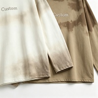 T-shirt personnalisé en gros à manches longues, délavé dégradé, col vieilli, style streetwear, coupe oversize, avec texte imprimé Kornit DTG