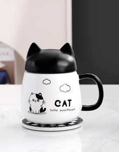 แก้วเซรามิคดีไซน์แพนด้าและลูกแมว 3 มิติ ขนาด 500 มล. พร้อมฝาและช้อน แก้วน่ารักรูปสัตว์ เหมาะเป็นของขวัญ แก้วนักเรียน มีสินค้าในสต็อกโรงงาน - Product Image 5