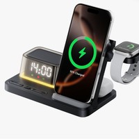 18W Klokwekker Magnetische Draadloze Oplader met Type-C Poort - 3-in-1 Oplaadstation met standaard voor Telefoons, Smartwatches en Hoofdtelefoons