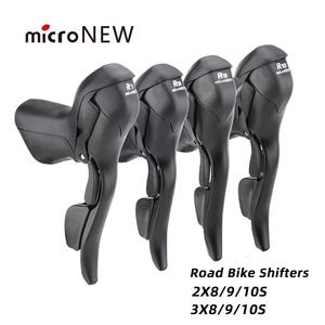 Palanca de Cambios Doble MicroNEW para Bicicleta de Carretera, 2x10 Velocidades, 3x10 Velocidades, 7 Velocidades para Grupo de <span class=keywords><strong>Desviador</strong></span>, Aleación, Negro Mate - Product Image 1