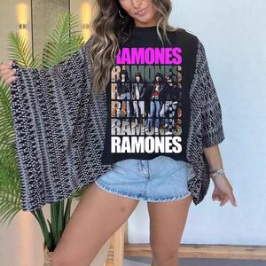 Camiseta Vintage con Estampado Gráfico para Mujer, Estilo Boho, Floral, con Parches de Chifón, Manga Murciélago, Blusa Holgada Informal de Verano, Talla Grande - Product Image 2