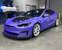 Nouveau kit carrosserie en fibre de carbone pour Tesla Model S, style Vors amélioré : lèvre avant, diffuseur, spoiler, capot, jupes latérales