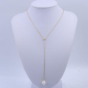 Collier pendentif en argent 925 avec perle d'eau douce ronde de 9 à 11 mm, simple, pour femme, en forme de Y, réglable, plaqué rhodium - Product Image 2