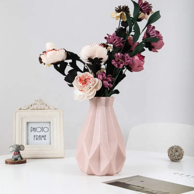प्लास्टिक के फूल गुलदस्ते घर सफेद चीनी मिट्टी नॉर्डिक सजावट Vases के लिए फूल