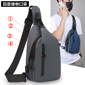 Nouveau sac de poitrine pour homme, revêtement en PU noir, portable, résistant à l'usure, sac bandoulière pour voyage d'affaires, quatre compartiments de rangement, design minimaliste - Product Image 2