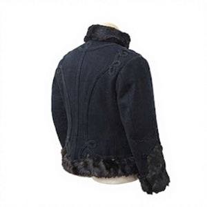 Men's Black <b>Gothic</b> Hussar <b>Jacket</b> Wool/Cotton Stand Collar Faux Fur Lined Double Breasted Slim Fit Winter Outerwear Front - Product Image 4