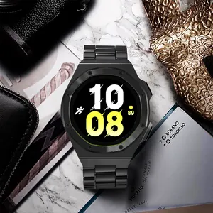 Luxury Stainless Steel Modification Kit for Samsung Galaxy Watch 4 5 44mm Alloy Case Rubber Silicone Straps for Galaxy Watch 44