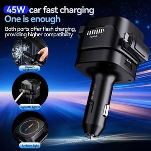45W 可伸缩车载充电器 双 USB 端口 快速充电 安全锤 LED 环境照明 点烟器 手机 - Product Image 2