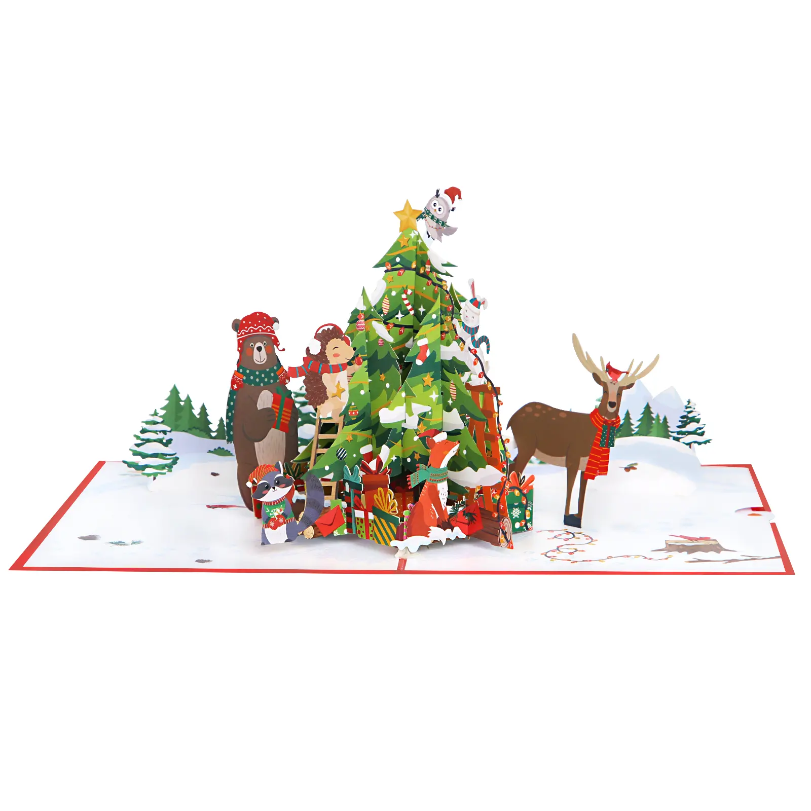 تخفيضات هائلة منخفضة موك السلع غابة شجرة عيد الميلاد بطاقات معايدة فاخرة لعيد الميلاد بطاقات منبثقة ثلاثية الأبعاد