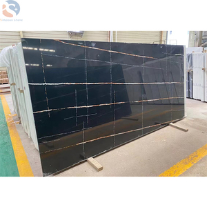 Lastra di quarzo noir <span class=keywords><strong>aziz</strong></span> di vendita calda Lauren Black Gold Marble con venature dorate per controsoffitto - Product Image 1