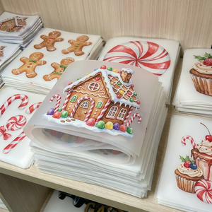 Transferts DTF de Noël en gros : Motifs maison en pain d'épices, canne à sucre, cupcake – Écussons thermocollants personnalisés en vrac pour vêtements de fêtes - Product Image 1