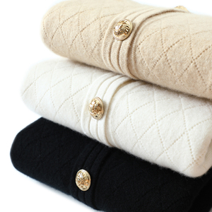 GUOOU dimagrante girocollo girocollo color <span class=keywords><strong>oro</strong></span> con bottoni <span class=keywords><strong>Cardigan</strong></span> corto in Cashmere da donna maglione maglione in puro Cashmere - Product Image 6