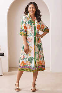 เดรสลายดอกไม้สไตล์ลำลองสำหรับวันหยุดพักผ่อน แขนสั้น ความยาวปานกลาง ผ้าเรยอน นุ่มสบาย - Product Image 2