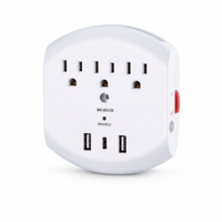 6'sı 1 arada USB Duvar Şarj Cihazı, Çift Tip-C Girişli, 3 AC Prizli, Akıllı Sensörlü Gece Lambası, 1875W Ağır Hizmet Tipi Çoklu Priz Genişletici