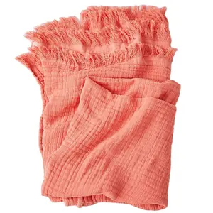 Coperte in puro cotone all'ingrosso coperta Swaddle in mussola coperta da tiro arancione rossastro per la decorazione domestica