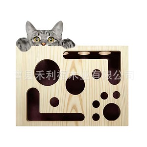 Caja de rompecabezas de madera para gatos, laberinto geométrico, antiaburrimiento para gatos, color madera natural - Product Image 1