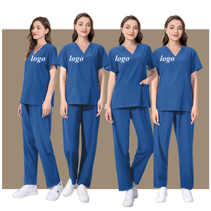Commercio all'ingrosso della fabbrica Unisex morbido elastico tessuto dentale ospedale medico Scrub uniformi set Top + pantaloni dritti Scrub uniforme - Product Image 5