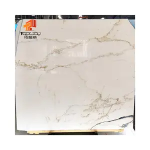 Artificial White Marble Quartz Stone Goden Mist Veins for Flooring and Countertop with Customized sizes