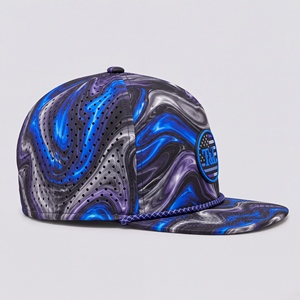 Casquette de golf unisexe à visière plate, style snapback, avec patch PVC imperméable, 5 panneaux, perforée et respirante, coloris violet et bleu - Product Image 5