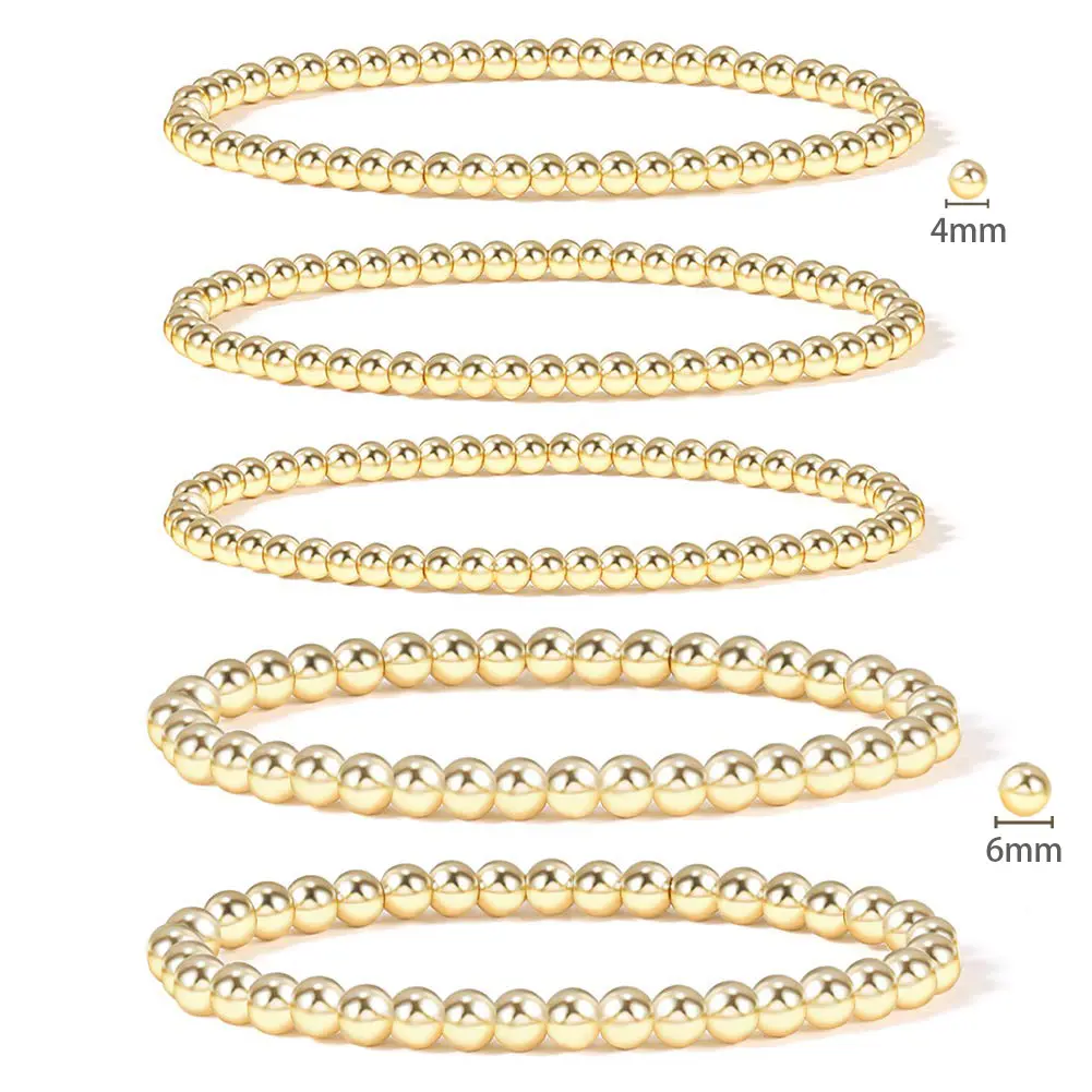 SL22268-pulsera de cuentas de acero inoxidable para mujer, brazalete elástico en capas, de oro de 18K, regalo de joyería