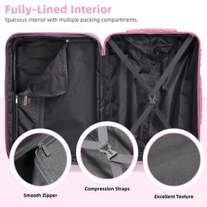 Ensemble de valises rigides extensibles ABS+PC rose dégradé, avec serrure TSA et doubles roues pivotantes, 6 pièces - Vente chaude - Product Image 4