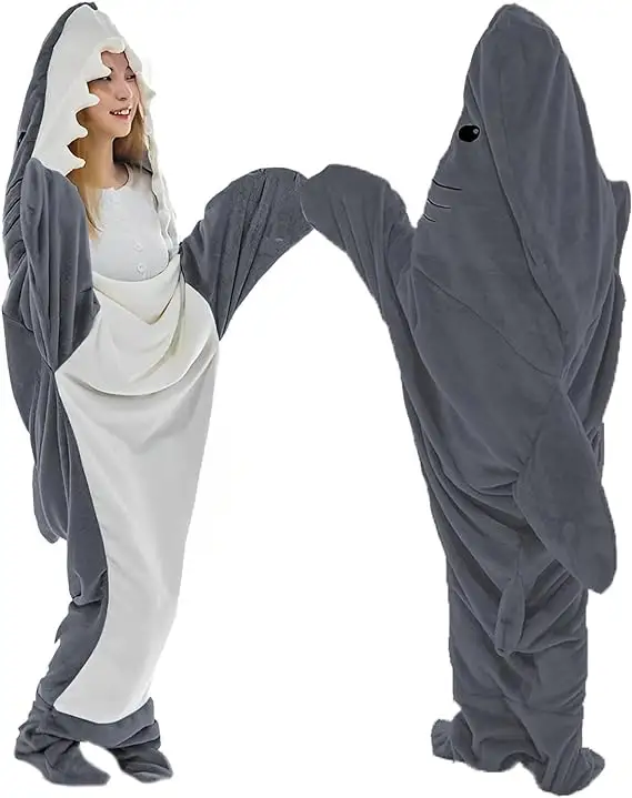 वयस्क बच्चों के लिए शार्क कंबल हुडी एक-टुकड़ा कंबल सुंदर हूडी नींद बैग