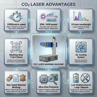 Machine de marquage laser CO2 CNC haute précision pour le bois, le caoutchouc, le plastique et le verre, compatible AI BMP DXF DST, refroidissement par air, CE, garantie 1,5 an