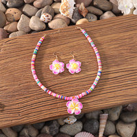 Conjunto de Collar y Pendientes de Plumeria Estilo Bohemio, Inspirado en Instagram, con Flores de Arcilla Polimérica, Cadena Colorida para Clavícula