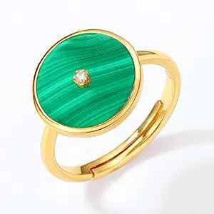 Cincin Malachite Signet Polos, 925 Batu Permata Alami Perhiasan Cincin Mode