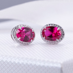ต่างหูเมสซี่ รุ่น MSE-603  คอรันดัมสีแดงเงิน รูปทรงรี ต่างหูดีไซน์แฟนซี สำหรับใส่ทุกวันหรือเป็นของขวัญ - Product Image 1